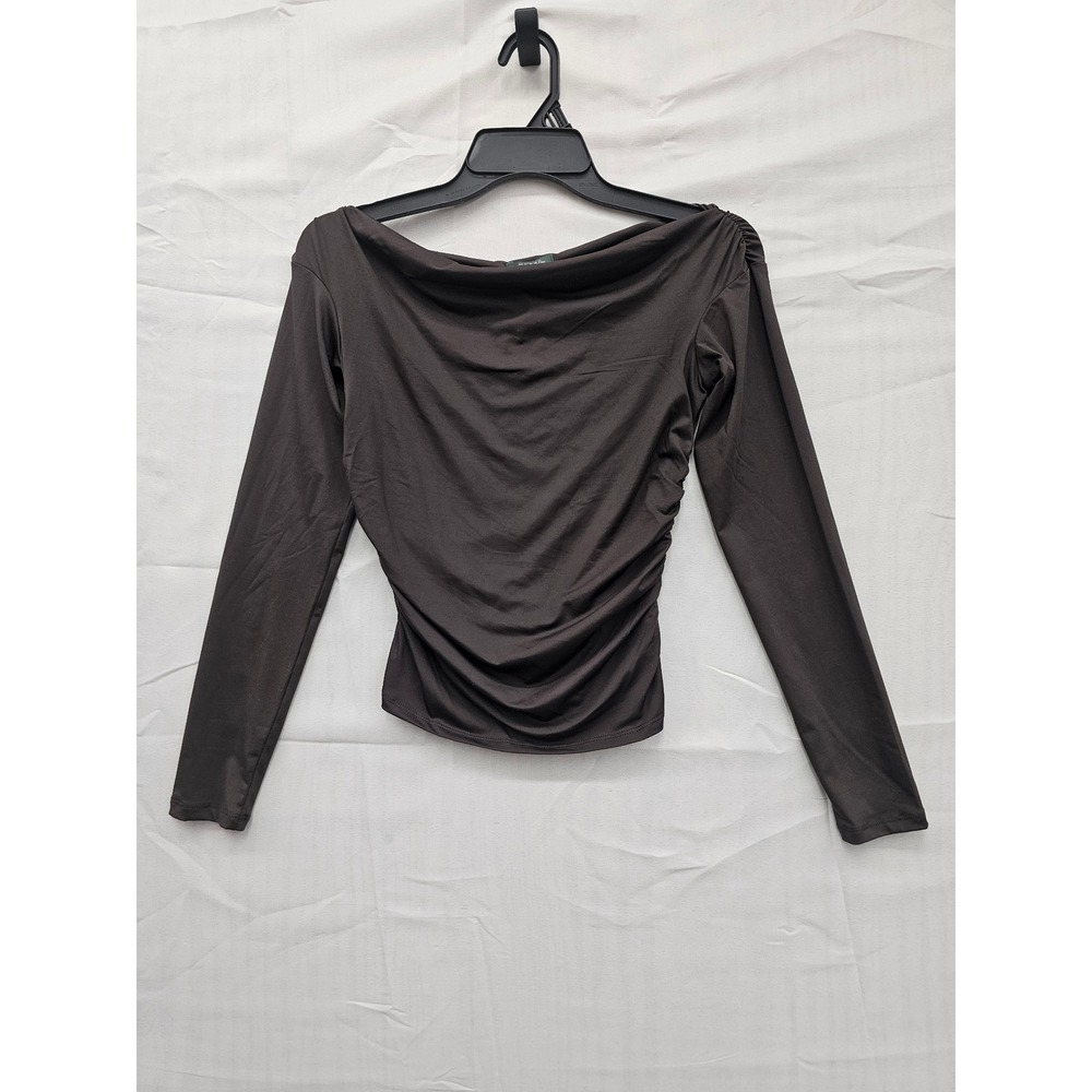 Wild Fable Espresso Brown Ruched Off the Shoulder Long Sleeve Top Small NEW